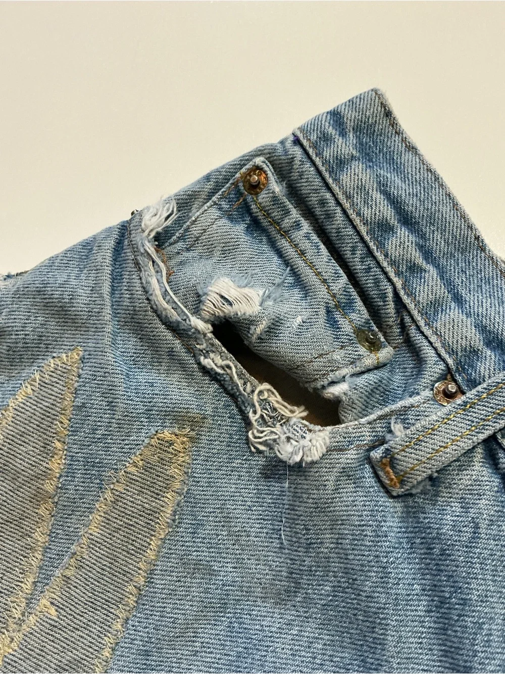 Vintage Levi’s Hands Reworked Upcycled 1 Of 1 Distressed Button Fly Denim Jeans